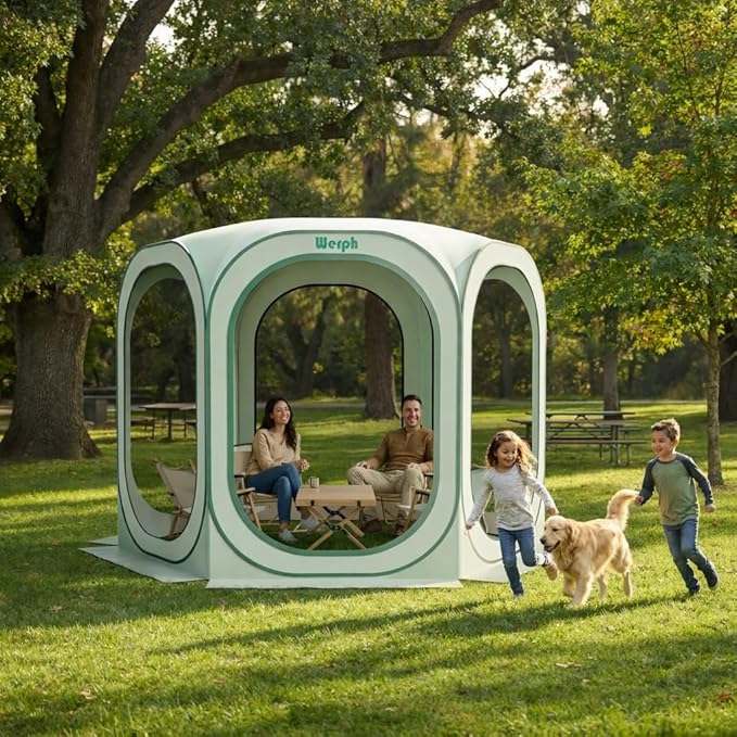 Werph 10x10 Pop Up Screen Tent, Mosquito Net Gazebo, UV Resistant Roof Waterproof Screen Canopy, Quick Setup Outdoor Shelter for Backyard, Patio, Garden, Picnic, Camping and Events, Green
