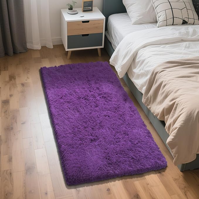 Purple Fluffy Rug Shaggy Area Rug, 3x5 Area Rugs for Girls Bedroom, Soft Cute Baby Play Mat, Indoor Floor Carpet for Teen, Nursery, Preppy Dorm, Plush Aesthetic Bedside Rug