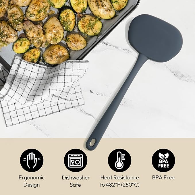 carrotez Silicone Wide Spatula Turner for Kitchen Use 482°F Heat Resistant Flipper, Scratch-Free, 1 Pack - Dark Gray
