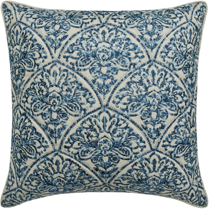 The HomeCentric King/Queen/Twin Blue Decorative CA King 86"x18" Bed Runner with 2 Pillow Cover, Embroidery, Quilted Bed Scarf on Cotton Fabric - Farzeen Blue