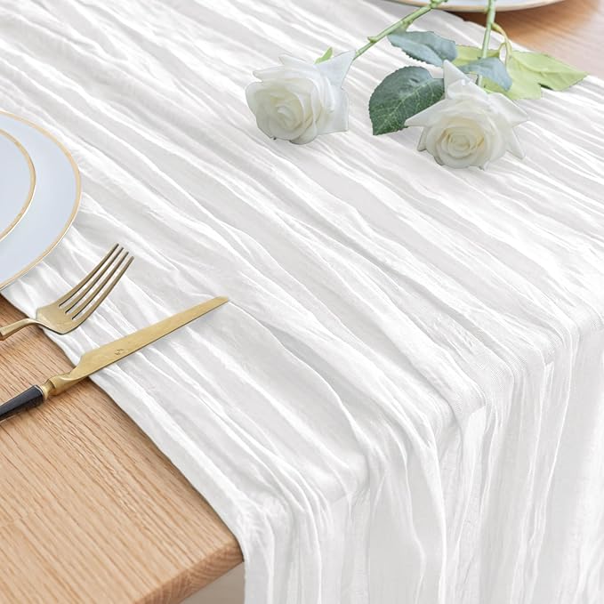 Asee'm Cheesecloth Table Runner Valentine's Day120 Inches Long Ivory Boho Gauze Cheese Cloth Runner 10FT Rustic Sheer Spring Table Runners for Easter Wedding Party Baby Shower Decoration