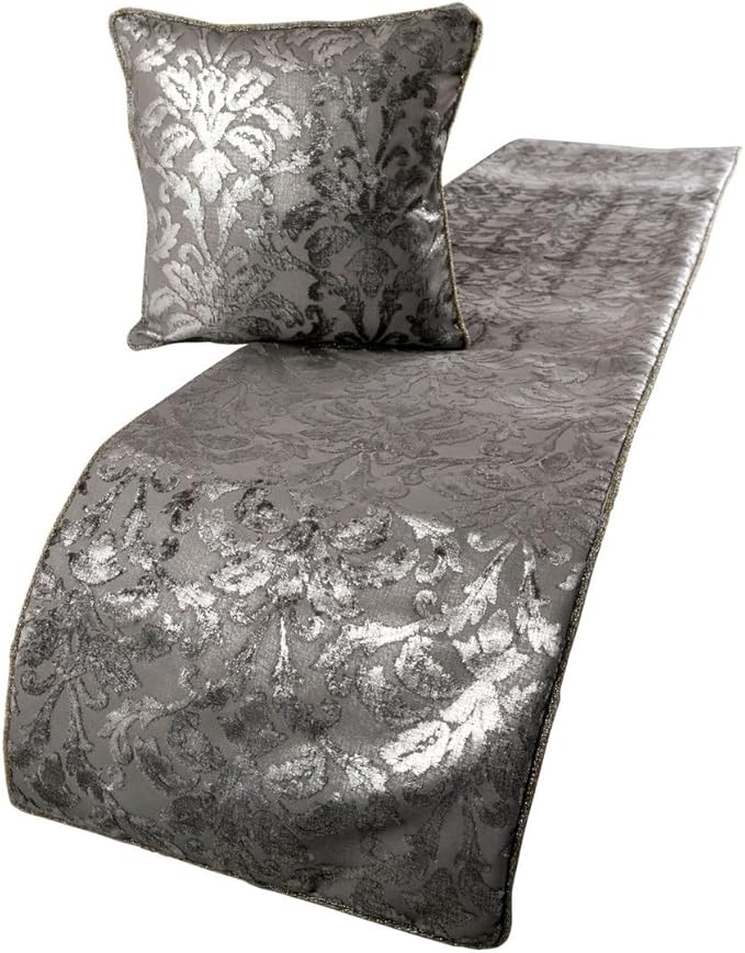 The HomeCentric Silver Bed Runner Without Pillow Cover, King Size 90"x18" Decorative Bed Runner, Silver & Grey Velvet Bed Scarf in Foil Velvet Bead Border - Silver Glitterati