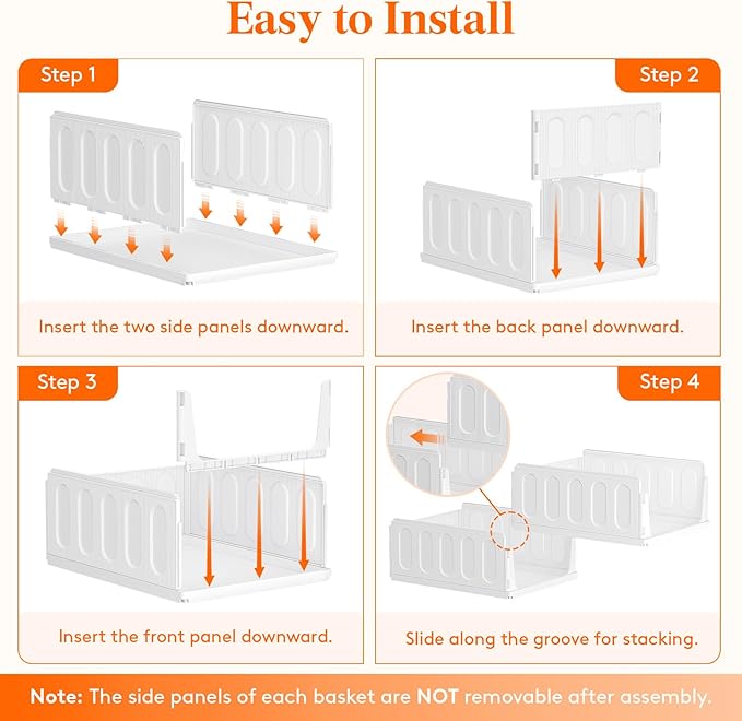 Lifewit 6 Pack Stackable Closet Organizers and Storage Basket for Clothes, Plastic Sweater Storage Bins for Wardrobe, Multifunctional Pants Organizer for RV, Pantry, Kitchen, Dorm, 16.5" Depth