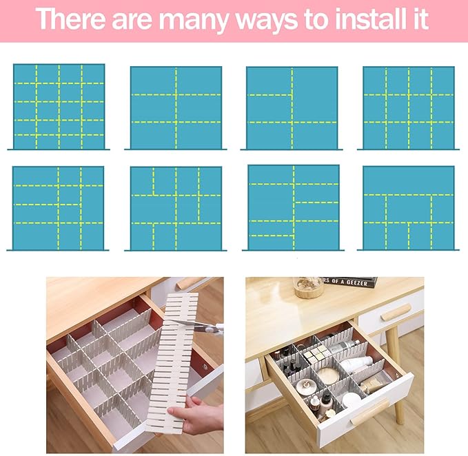 acDesign 40Pcs Grid Drawer Dividers, Adjustable Drawer Organizer for Socks, Underwear, Lingerie, Makeup, Bedroom Office Kitchen Storage (White)