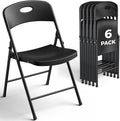 6 Pack Black Folding Chair, Plastic Portable Stackable Commercial Seats with Steel Frame 350lb, Heavy Duty Foldable Chair for Indoor and Outdoor, Patio, Office, Picnic, Kitchen, Events