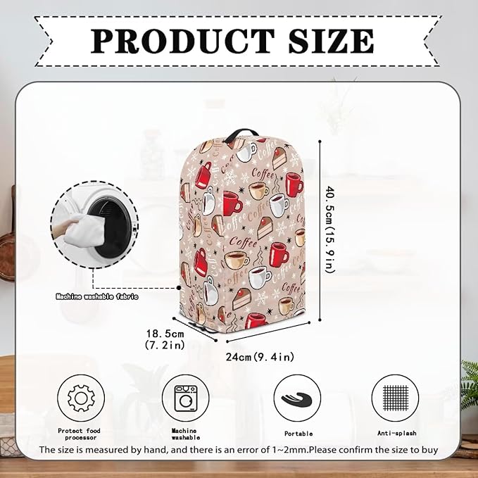 Coffee Pattern Blender Dust Cover with Drawstring, Stand Mixer or Coffee Maker Appliance Covers, Anti Fingerprint Polyester Dust Proof Stain Resistant Blender Cover for Kitchen