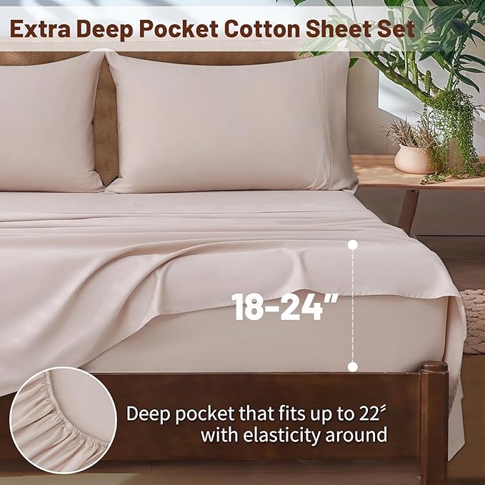 Extra Deep Pocket California King Sheets 18-24 Inch 100% Egyptian Cotton 1000 Thread Count Sateen Weave Soft Breathable 4 Pieces（Cal King,Dusty Pink）