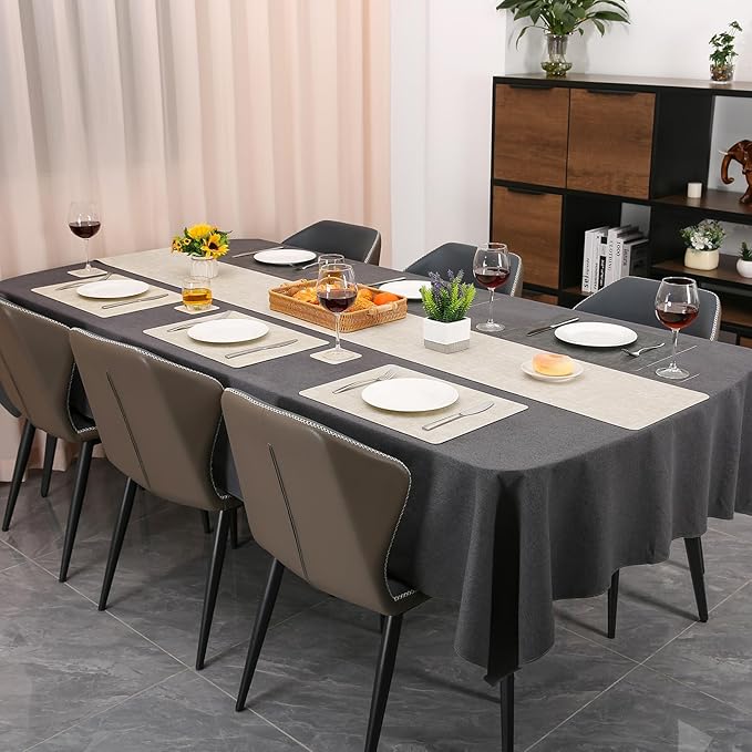 Table Runners 94 Inches Long, Dual-Sided Faux Leather Farmhouse Table Runner Waterproof Non-Slip for Living Room Party Home Decor Holiday Decorations(Gray Cream-White, 12 x 94 Inch)