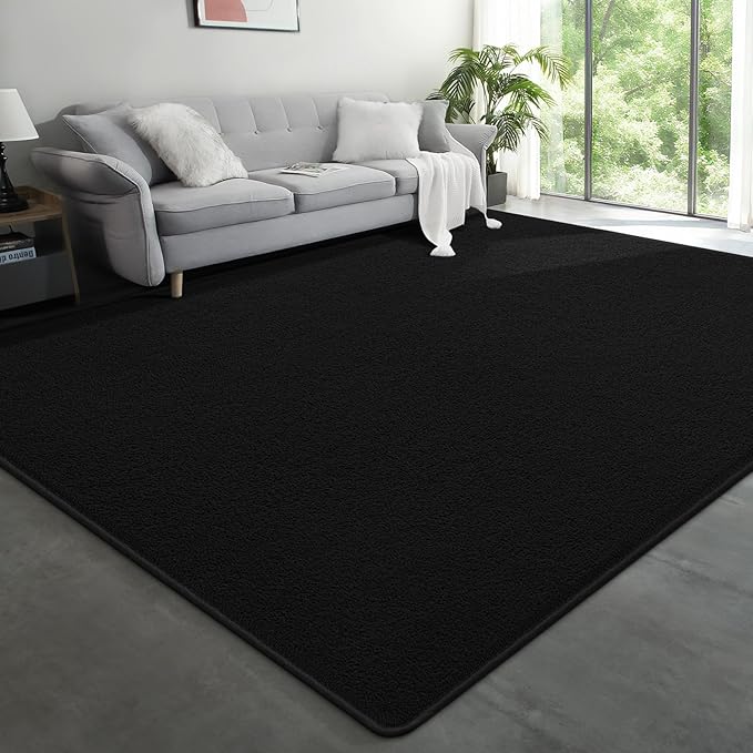 Large Modern Area Rugs for Living Room Bedroom, 6x9 Feet Black Ultra Soft Solid Thickened Memory Foam Indoor Minimalist Carpets, Non-Slip Comfy Rugs for Boys Girls Nursery Kids Room Home Décor