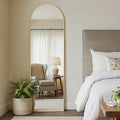 MISSDAY Arched Full Length Mirror, 64"x21" Full Body Mirror with Stand, Floor Mirror Long Free Standing, Leaning or Hanging, Aluminum Thin Frame Wall-Mounted Mirrors Wall Mirrors for Bedroom, Gold