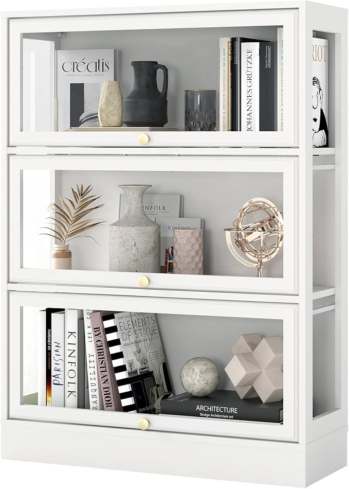 Display Cabinet with Acrylic Glass Doors, 3-Tiers Curio Cabinet with LED