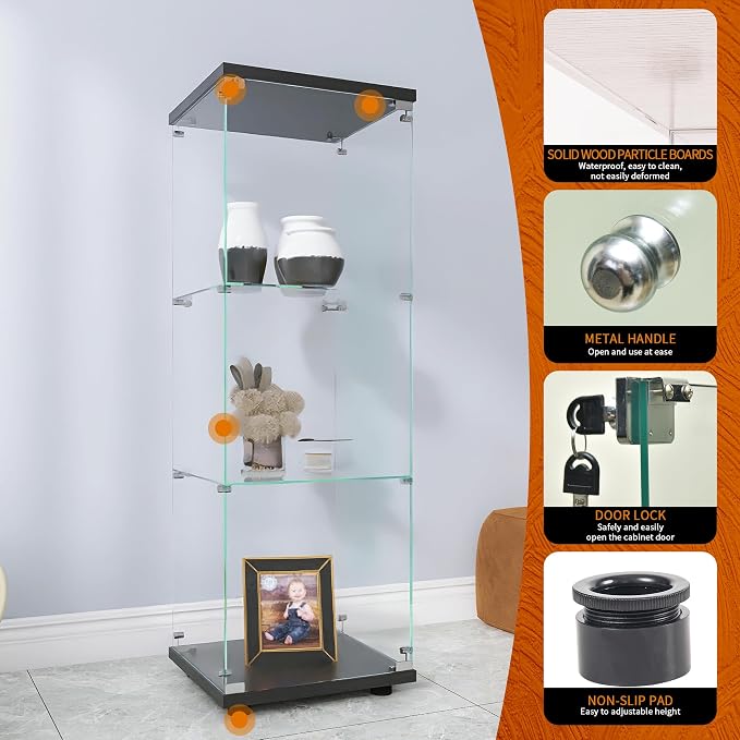 Beauty4U One-Door Glass Display Cabinet, Collection Display, Quick Installation