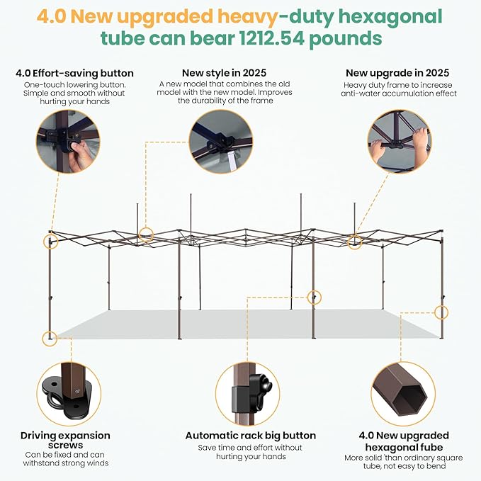 COBIZI 10x30 Pop Up Heavy Duty Canopy with 8 Sidewalls and Hexagonal Legs, Easy up Tent for Party, Wedding and Commercial, Outdoor Canopy with Carry Bag, Waterproof & UPF50+ (Gray)