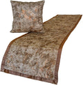 The HomeCentric King/Queen/Twin Copper Designer King 90"x18" Bed Runner with 2 Pillow Cover, Beaded & Foil Bed Scarf on Silk Fabric - Aranka