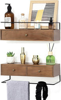 Floating Shelves for Wall Storage, Wall Mounted Bathroom Shelf with Drawers Set of 2, Rustic Wood Floating Drawers for Living Room, Kitchen, Home Decor, Plants, Books