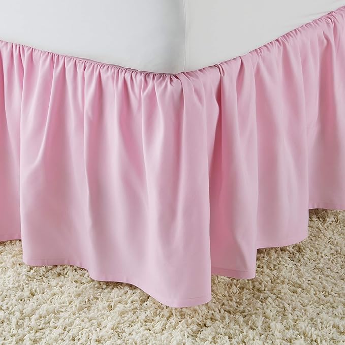 Pink Wrap Around Bed Skirts with 16" Drop - Three Sides Fabric Adjustable Elastic Dust Ruffle Silky Soft -600 TC Stretchy Bed Skirt-Queen(60"X 80") Pink