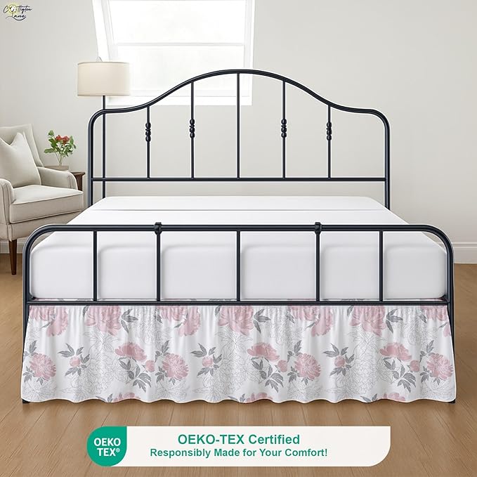 Cottington Lane Ruffled Bed Skirt Twin Size with Split Corner, Brushed Microfiber Hotel Quality Dust Ruffle, 12 Inch Drop Gathered Bedskirt, Soft, Stylish, Shrink & Fade Resistant, Blush Petals