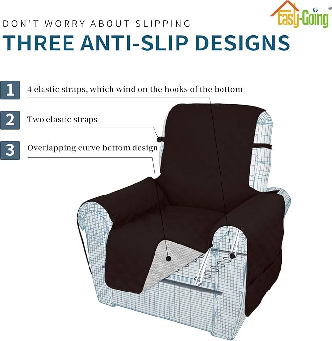 Easy-Going Sofa Slipcover Waterproof Oversized Recliner Chair Cover Non-Slip Fabric Couch Cover for Living Room Washable Furniture Protector for Pets Kids Children (Oversized Recliner, Chocolate)