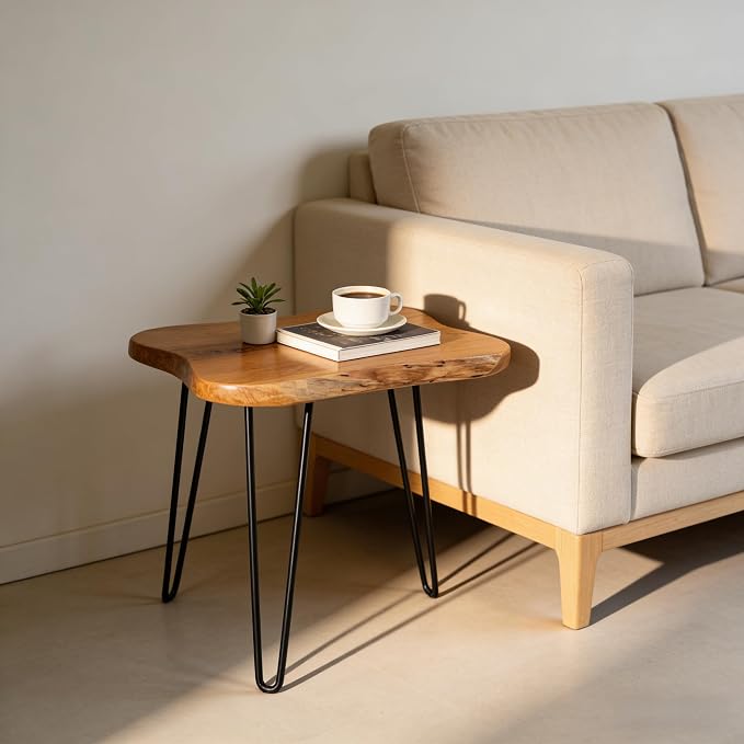 Live Edge Side Table, Solid Wood End Table