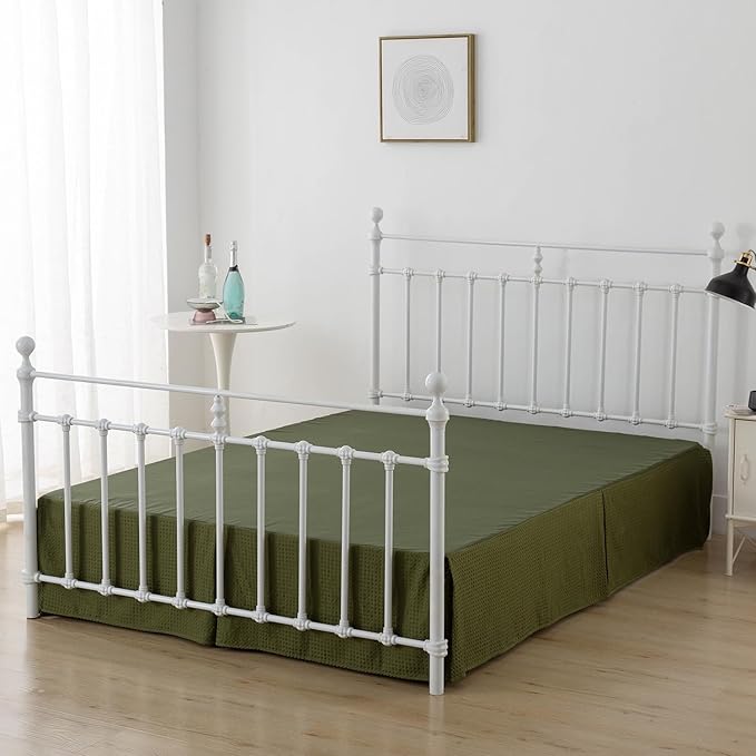 Full Bed Skirt - Full Size Bed Skirt 14 Inch Drop with Split Corners, Pleated Waffle Weave Bed Skirt, Tailored Dust Easy Fit, Machine Washable (Green, Full - 14" Drop)