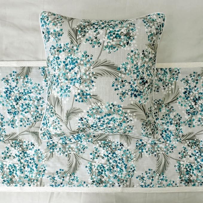 The HomeCentric King/Queen/Twin Blue Decorative King 90"x18" Bed Runner Without Pillow Cover, Cotton & Pearl Embroidery Bed Scarf on Cotton Fabric - Blue Star Fauna