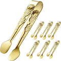 HINMAY 6PCS Mini Serving Tongs 5" Small Rose Appetizer Tongs (Gold)