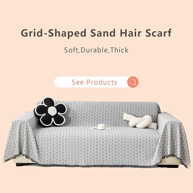 Grey Couch Cover Blanket Cute Geometrical Jacquard Washable Sofa Cover for Extra Large Furniture for 3 Cushion Sofa L Shaped Sectional Couch Blanket 71"x 118"