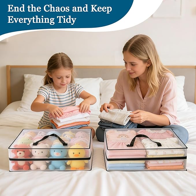 95L Under Bed Storage Bag, 5-Pack Clothes Storage Bag, Clear Bag for Quilt Pillow Blanket Bedding Storage or Wreath Closet Organizer Home Storage