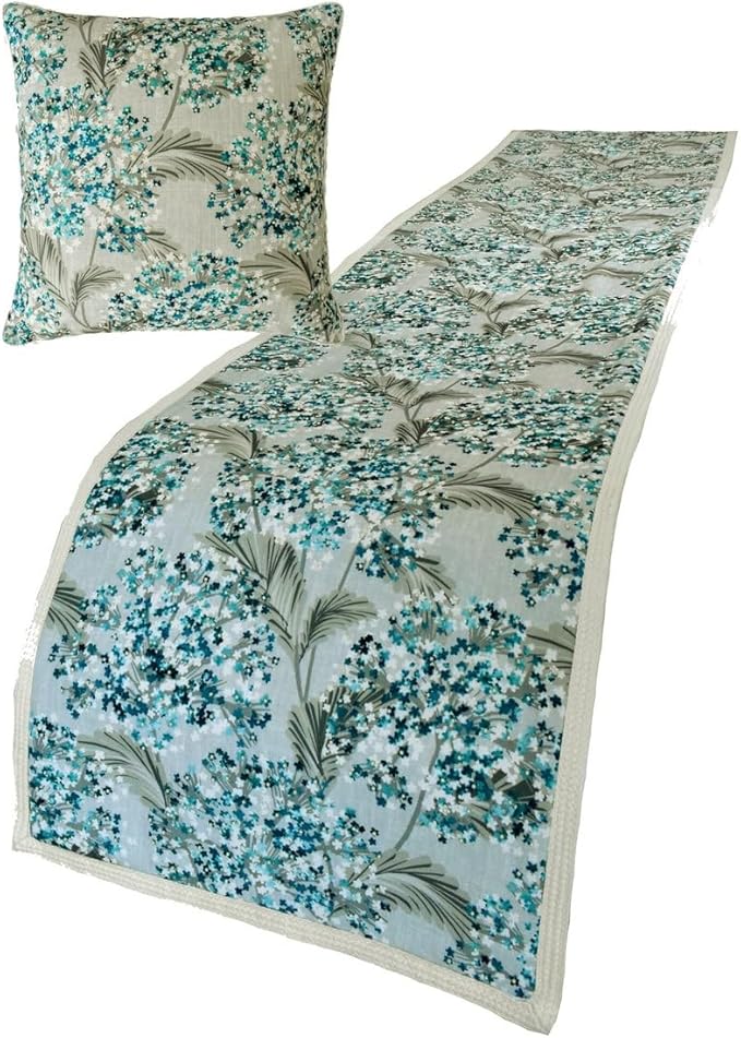 The HomeCentric King/Queen/Twin Blue Decorative King 90"x18" Bed Runner Without Pillow Cover, Cotton & Pearl Embroidery Bed Scarf on Cotton Fabric - Blue Star Fauna