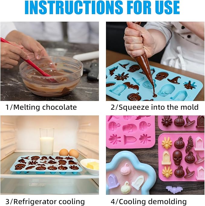 2 Pack Chocolate Molds, Cute Characters Silicone Molds, Chocolate Cake Molds, for Making Chocolate, Candy, Gummy, Jello, Ice, Wax Melts, for Party, A Spooky - Themed Gift, Baking (Halloween Themed)
