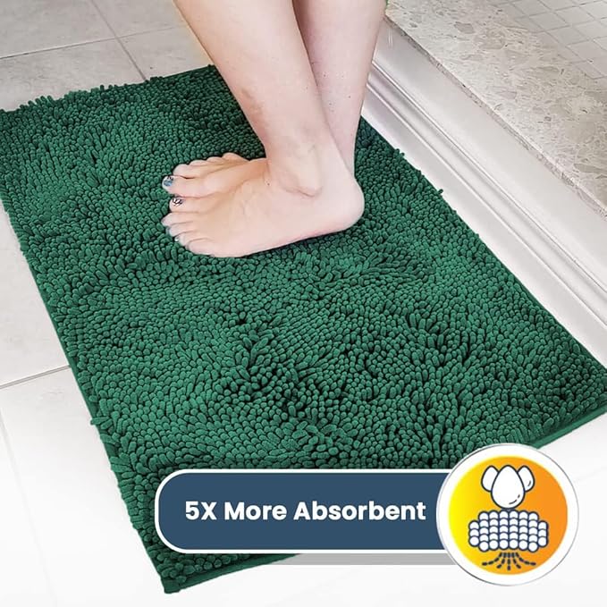 Muddy Mat® AS-SEEN-ON-TV Highly Absorbent Microfiber Door Mat and Pet Rug, Non Slip Thick Washable Area and Bath Mat Soft Chenille for Kitchen Bedroom Indoor and Outdoor - Dark Green 24" x 72"