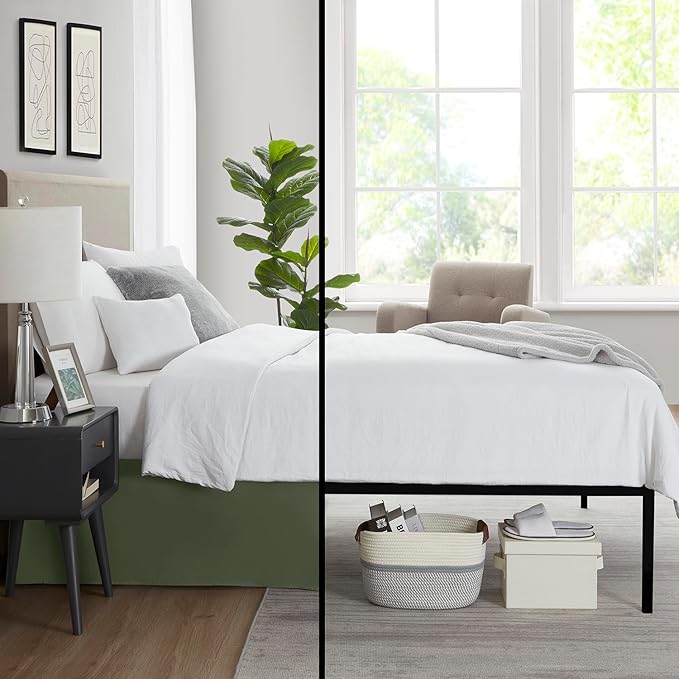 Nestl Olive Green Twin XL Bed Skirt - Twin XL Size Bed Skirt 14 Inch Drop - Brushed Microfiber Bed Skirts - Hotel Quality Pleated Bed Skirt - Shrinkage & Fade Resistant