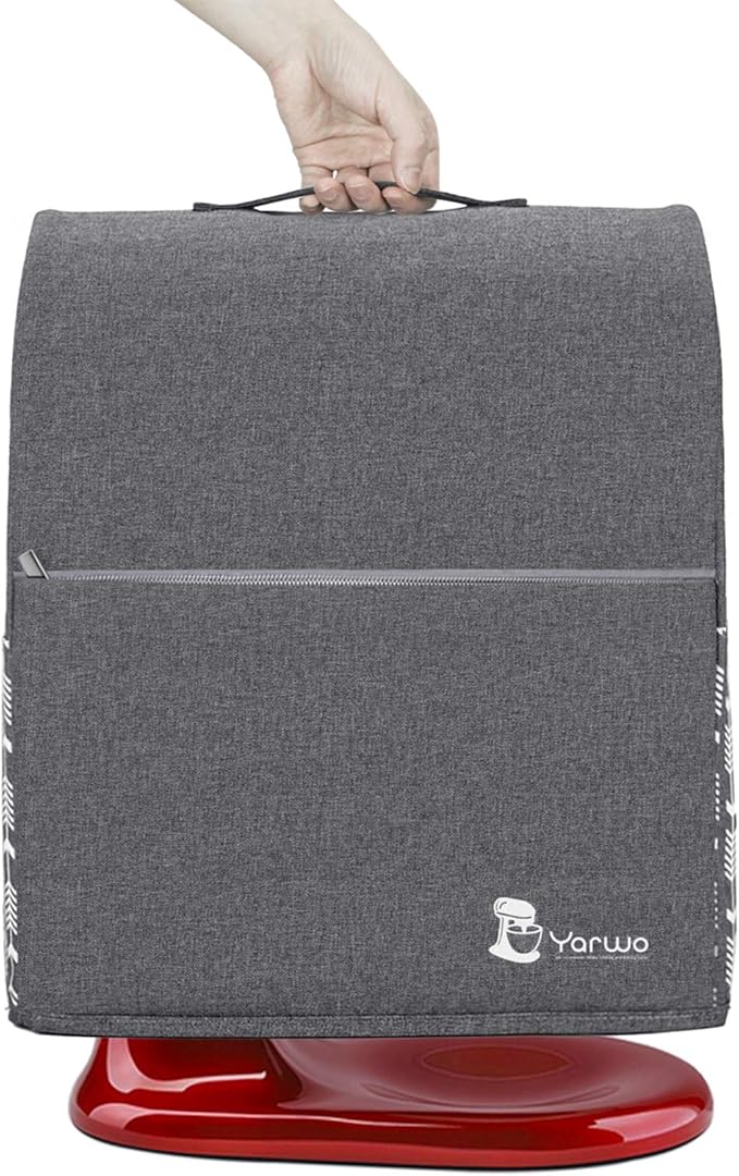 Yarwo Stand Mixer Cover Compatible with 6-8 Quart KitchenAid Mixer, Protective Dust Cover with Top Handle and Pockets for Accessories, Gray with Arrow