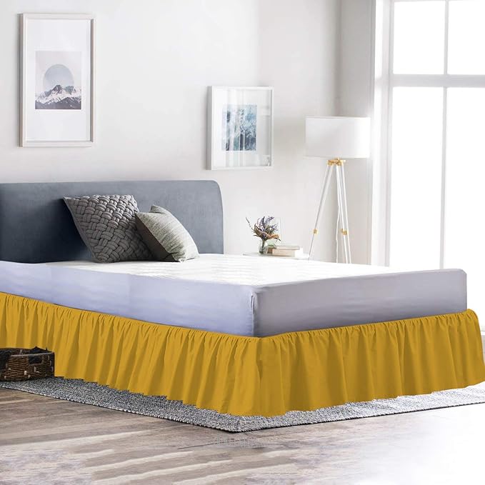 Bed Skirt - Ruffled Bed Skirt (King, Gold) 12 Inch Drop Dust Ruffle with Platform, 100% Cotton 800 Thread Count Fabric - Dust Ruffle Bedskirt for Easy Fitting and Easy Care
