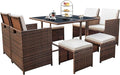Devoko 9 Pieces Patio Dining Sets Outdoor Space Saving Rattan Chairs