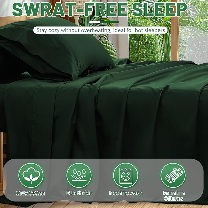 Extra Deep Pocket California King Sheets 18-24 Inch 100% Egyptian Cotton 1000 Thread Count Sateen Weave Soft Breathable 4 Pieces（California King,Forest Green）