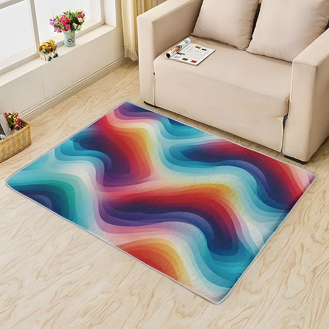 Rainbow Gradient Modern Abstract Area Rug, 7x10, Washable Non-Slip Soft Carpet for Entryway, Kids & Pets Friendly Home Decor