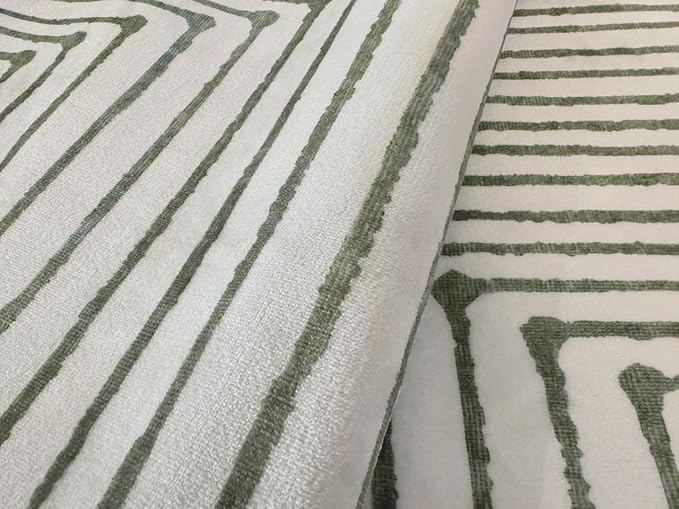 GLN Rugs Contemporary Collection - Machine Washable Area Rug, Contemporary Washable, Non Slip, Low Pile Chenille Rug, Living Room, Bedroom, Kitchen Rug (6' x 9' Green Beige)