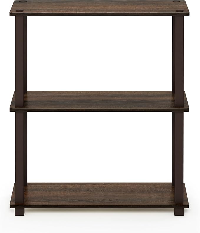 Furinno TURN-S-TUBE Storage Shelves, 3-Tier Book Shelf, Corner Shelf, Toolless Open Shelves, for Organization and Storage, Living Room, Garage, Home Office, Walnut