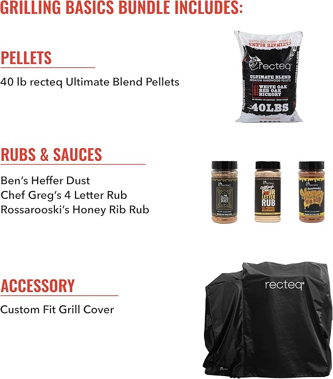recteq Patio Legend 600 Pellet Smoker, Pellet Grill with Wifi & App Connectivity, Outdoor Smokers Grills, Wood Pellet Grills, Temp Range 180° to 700+°, Smoker Grill + Grilling Basics Bundle