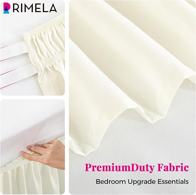 RIMELA Cream Queen Bed Skirt 18 Inch Drop, Wrap Around Elastic Bed Skirts Queen Size Dust Ruffle, Bedskirt for Adjustable Bed Base Solid Fade Resistant Silky Fabric Machine Washable