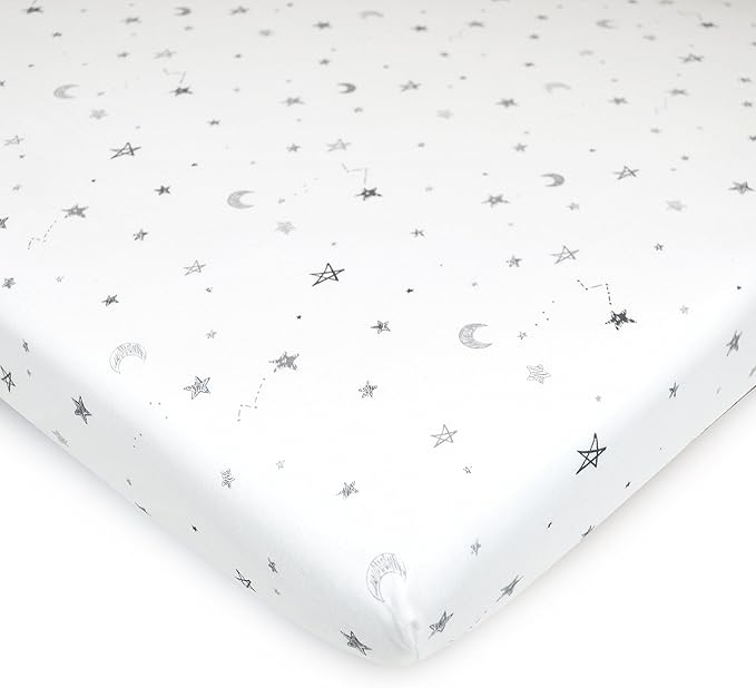 American Baby Company 15" x 33" Fitted Bassinet Sheet, Printed 100% Natural Cotton Jersey Knit, Grey Star and Moon, Soft Breathable, for Boys and Girls