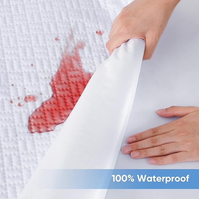 Hanherry 100% Waterproof Mattress Protector Queen Size, Mattress Cover 3D Air Fabric Cooling Mattress Pad Cover Smooth Soft Breathable Noiseless, 8''-21'' Deep Pocket