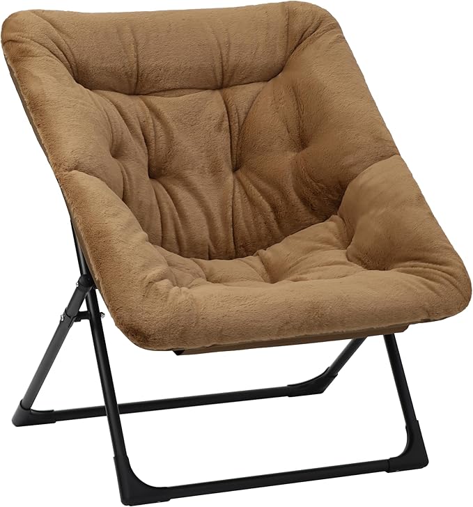 Comfy Saucer Chair for Adults, Soft Faux Fur Bedroom Chair, Accent Dorm Chairs, Flexible Living Room Reading Chairs, Oversized Folding Seat for Teens, X-Large, Brown