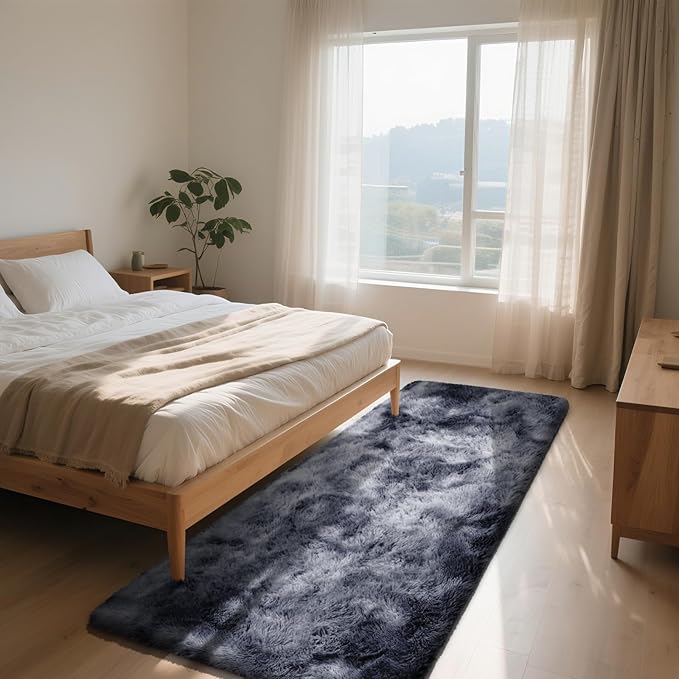 Soft Runner Rugs for Bedroom, Mottling Dark Grey 2x6 Area Rugs Fluffy Rug Shag Rug Carpet, Bedside Rug for Living Room Bedroom Kids Room Home Decor