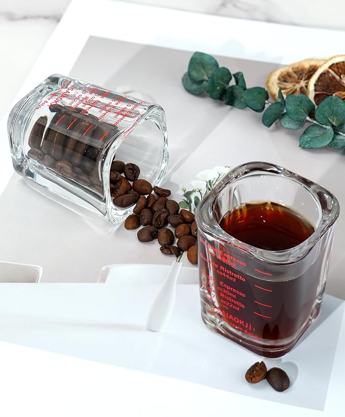 Shot Glasses Measuring Cup Set 2PACK Espresso Shot Glasses Liquid Heavy Glass 2oz/60ml(Red)