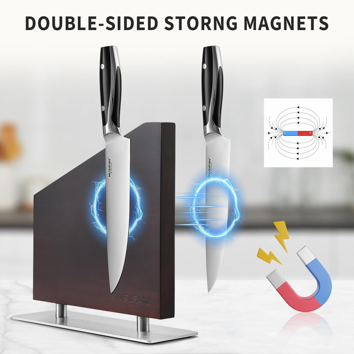 Magnetic Knife Block Without Knives,Magnetic Universal Stands with Strong Enhanced Magnets Strip Kitchen Storage Cutlery Large Organizer ，Knife Holder for Kitchen Organizer