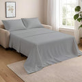 NON Sticky cotton Queen Size Sleeper Sofa Sheets, 4 Piece Egyptian Cotton Bed Sheet Set for Sofa Bed, 10" Deep Pocket for Pull Out Couch Mattress, 60" x 75", Light Grey Stripe, Soft & Breathable