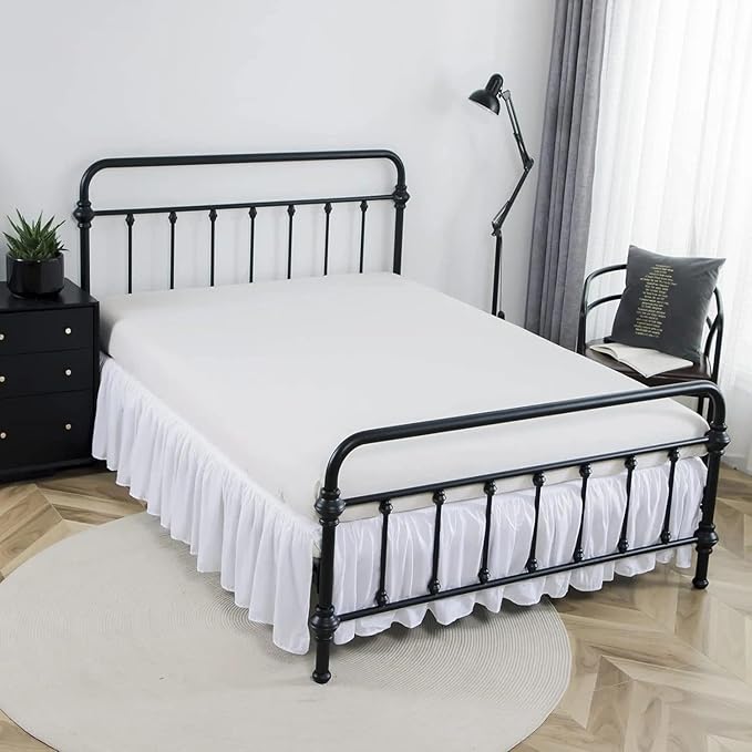 Bed Skirt Full Size Ruffled Bed Skirts with Split Corners, 15 Inch Drop Dust Ruffle Bed Skirt with Platform, White