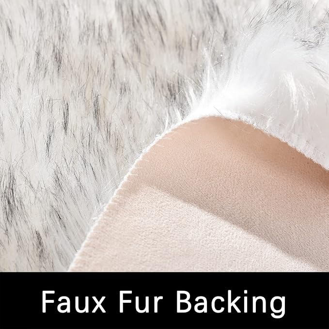 Latepis Grey and White Small Round Rug 3ft Faux Sheepskin Fur Circle Rug for Living Room Bedside Fluffy Shag Rugs Cute Room Décor